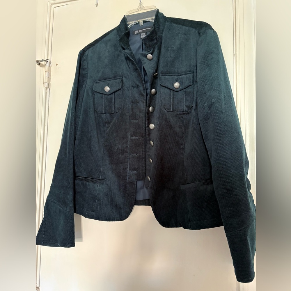 Elegant Corduroy Military Blazer - Deep Teal